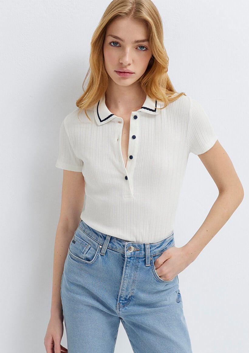 Mavi MODELLİ POLO TİŞÖRT Kırık Beyaz Kırık Beyaz Kadın T-Shirt
