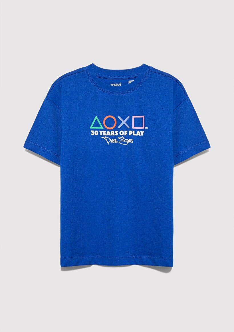 Mavi PLAYSTATION BASKILI TİŞÖRT Saks Mavi Saks Erkek Çocuk T-Shirt