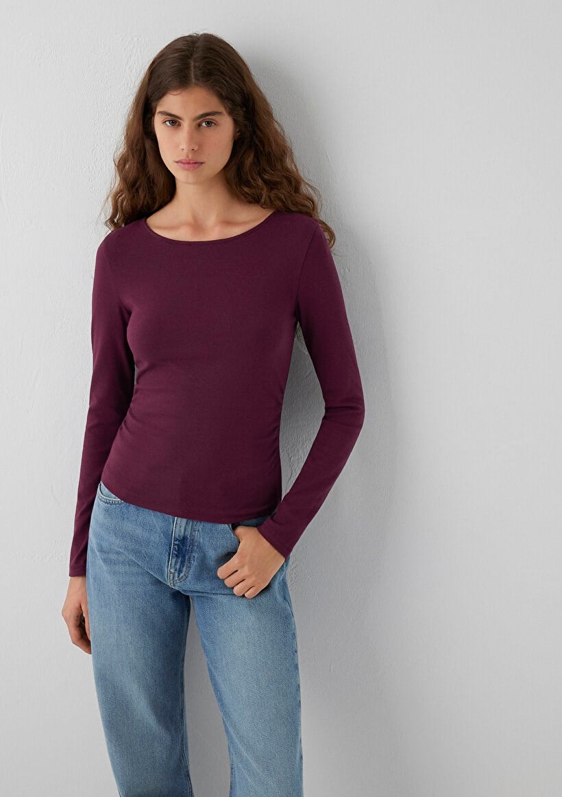 Mavi UZUN KOLLU MODELLİ PENYE Fig Bordo Kadın T-Shirt