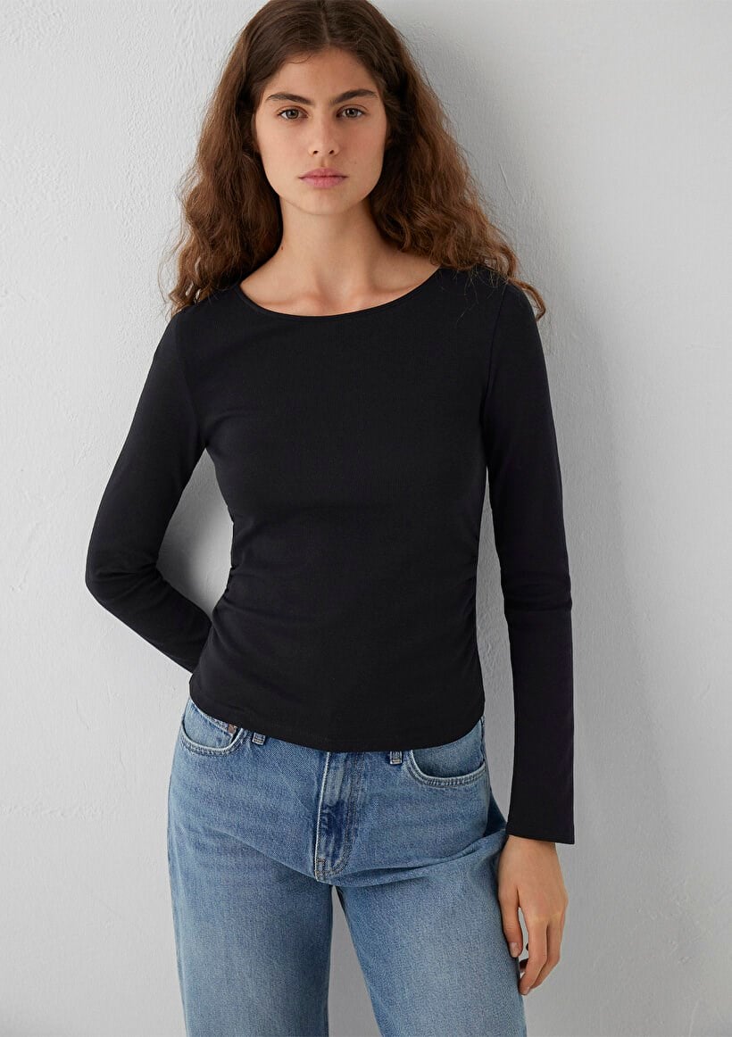 Mavi UZUN KOLLU MODELLİ PENYE Siyah Siyah Kadın T-Shirt