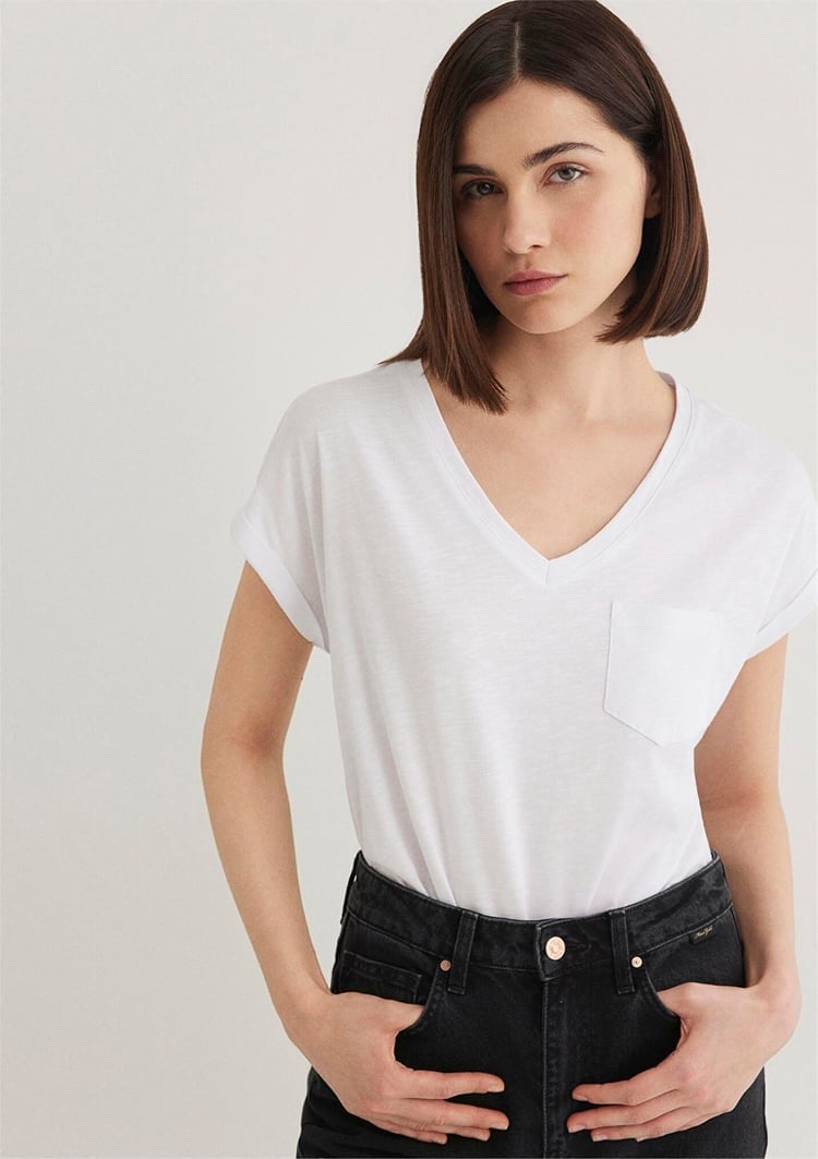 Mavi V YAKA BASiC TİŞÖRT Beyaz Beyaz Kadın T-Shirt