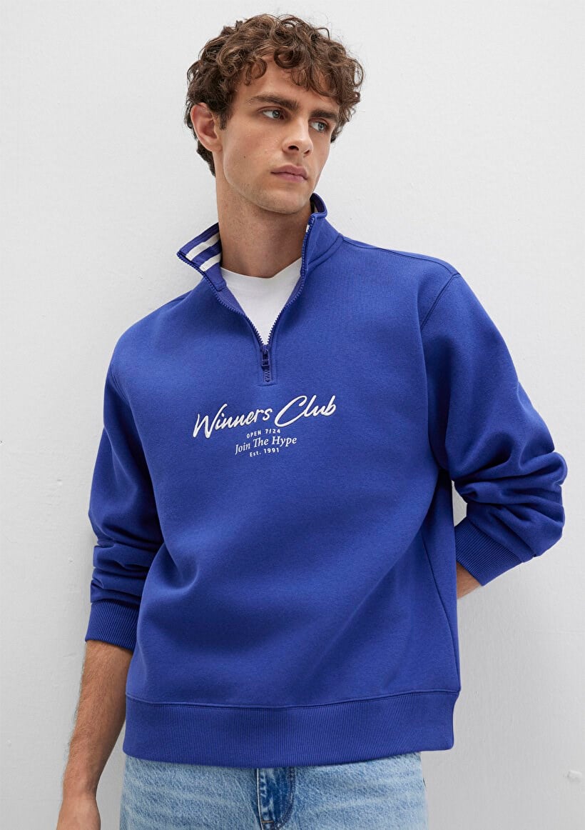 Mavi WiNNERS CLUB YARiM FERMUARLi SWEATSHiRT Lacivert Erkek Sweatshirt