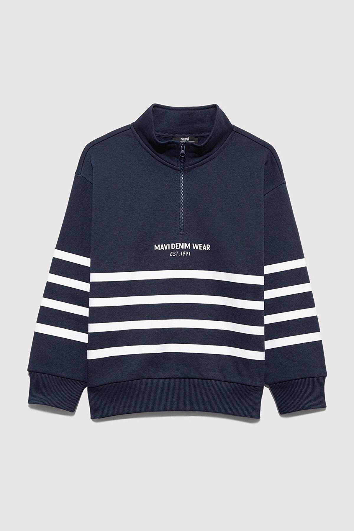 Mavi YARI FERMUARLI ÇİZGİLİ SWEATSHIRT Koyu L Lacivert Erkek Çocuk Sweatshirt