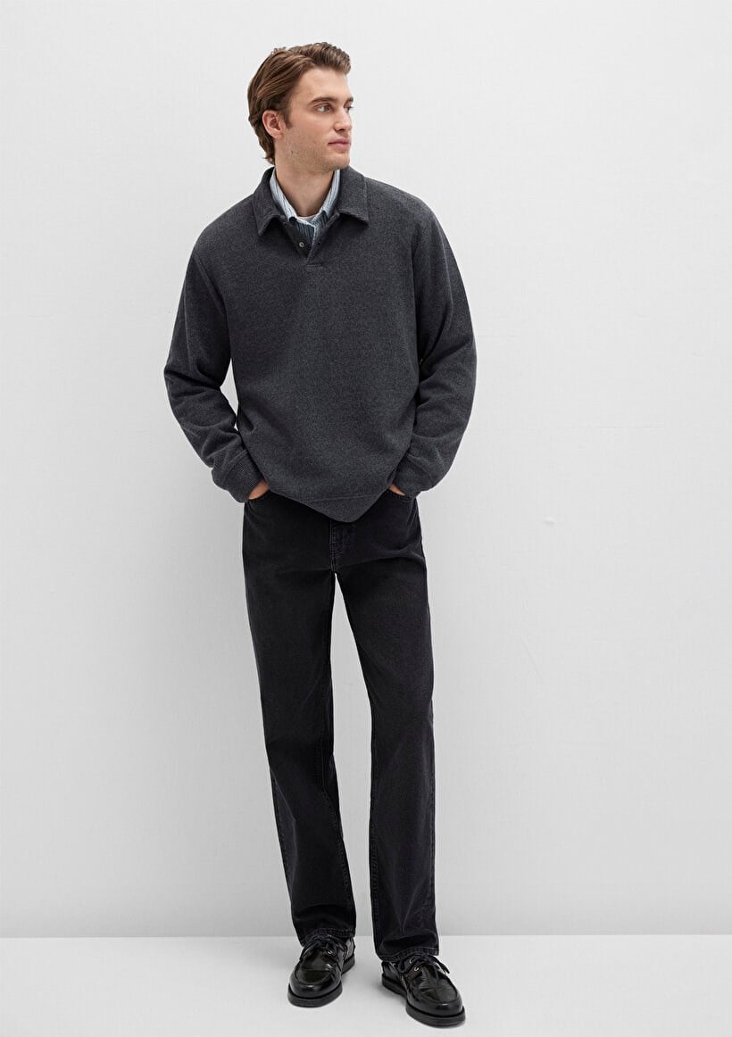 Mavi YARiM DÜĞMELİ SWEATSHiRT Antrasit Melanj Antrasit Erkek Sweatshirt