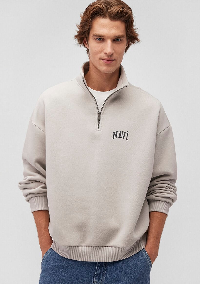 Mavi YARiM FERMUARLi SWEATSHiRT Acik Gri Gri Erkek Sweatshirt