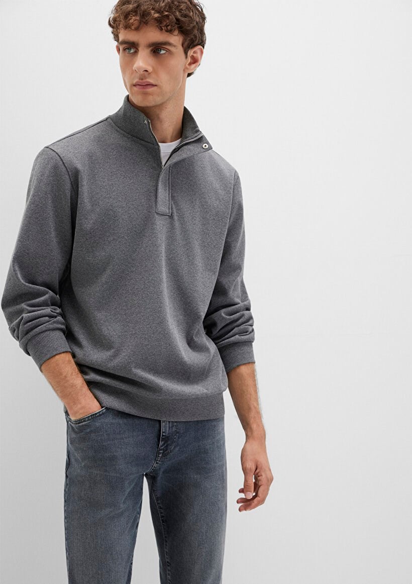 Mavi YARiM FERMUARLi SWEATSHiRT Gri Melanj Gri Erkek Sweatshirt