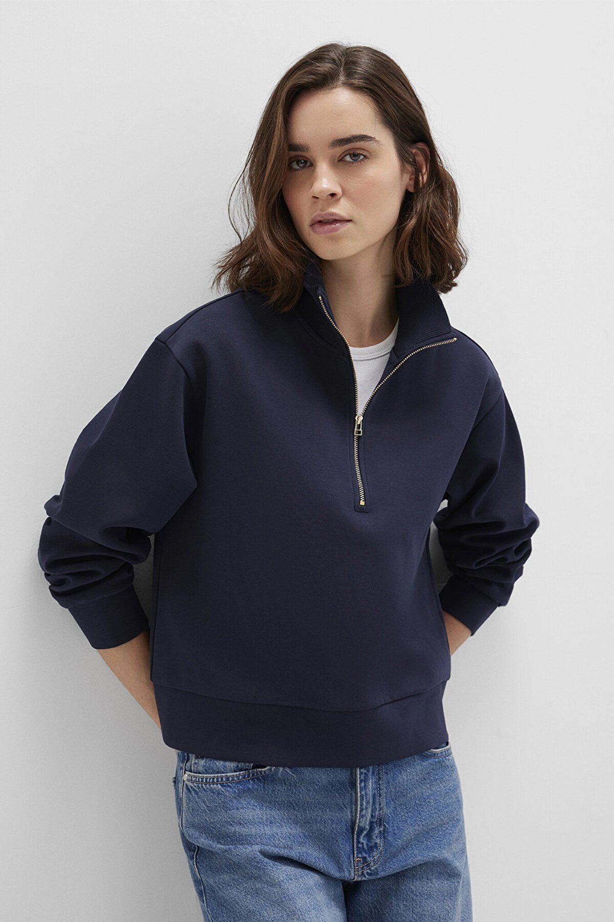Mavi YARiM FERMUARLi SWEATSHiRT Koyu Lacivert Lacivert Kadın Sweatshirt