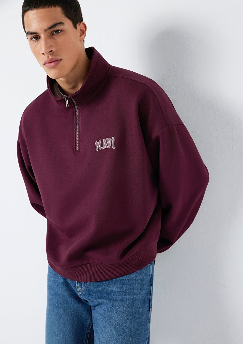 Mavi YARIM FERMUARLI SWEATSHIRT Şarap Bordo Bordo Erkek Sweatshirt