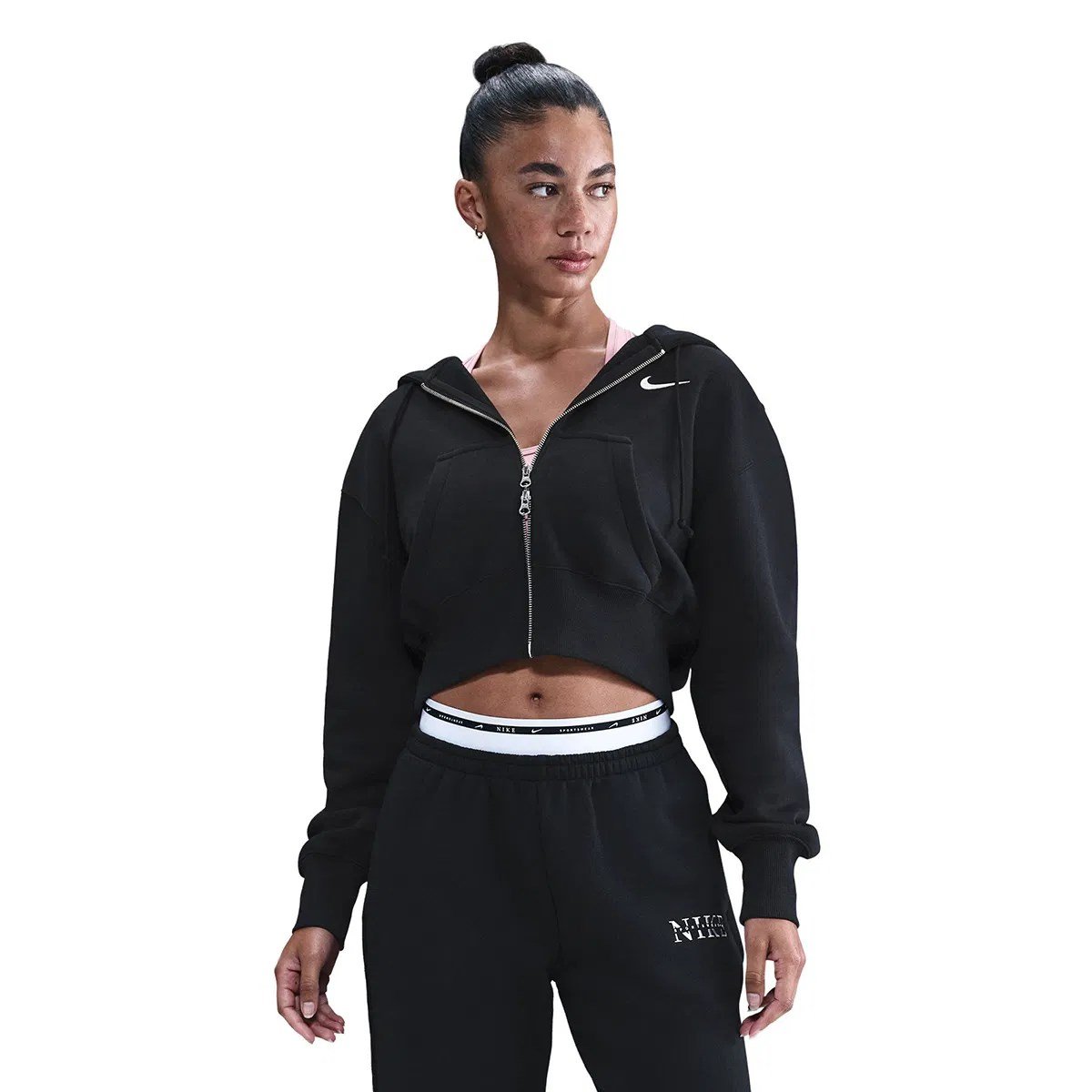 Nike W NSW PHNX FLC CROP FZ HDY Siyah Kadın T-Shirt