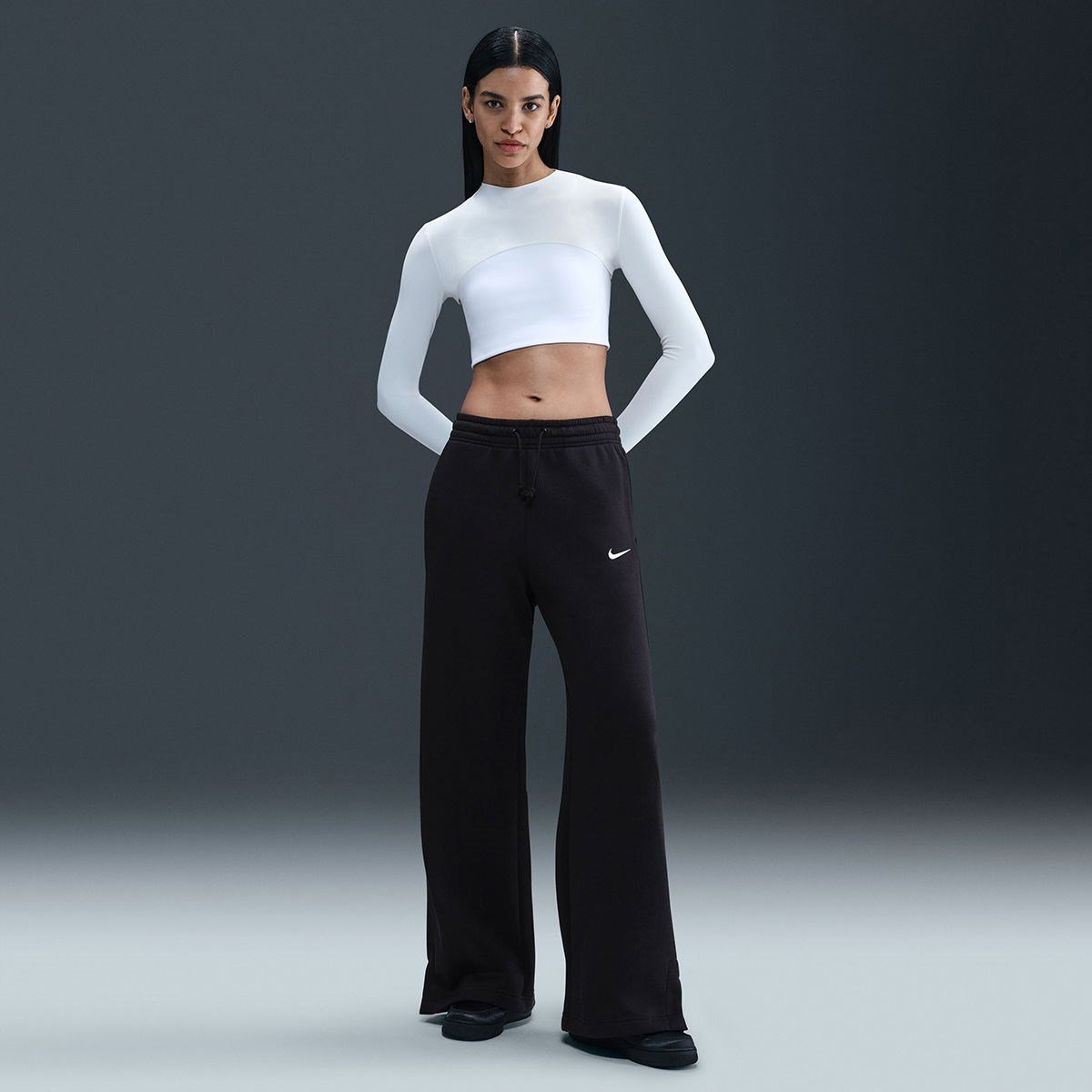Nike W NSW PHNX FLC HR PANT WIDE 2 Siyah Kadın Eşofman Alt