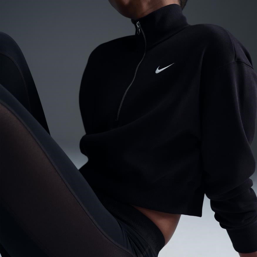 Nike W NSW PHNX FLC QZ CROP Siyah Kadın Sweatshirt