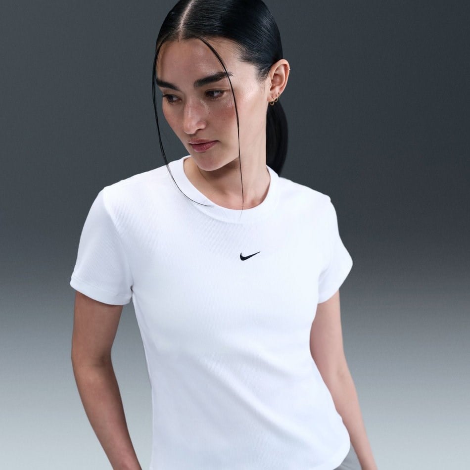 Nike W NSW RIB TGHT SS TEE Beyaz Kadın T-Shirt