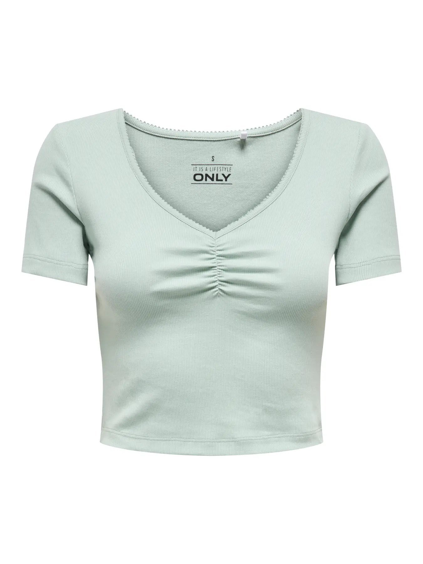 Only ONLBETTY S/S SCALLOP V-NECK CC JRS Turkuaz Kadın T-Shirt