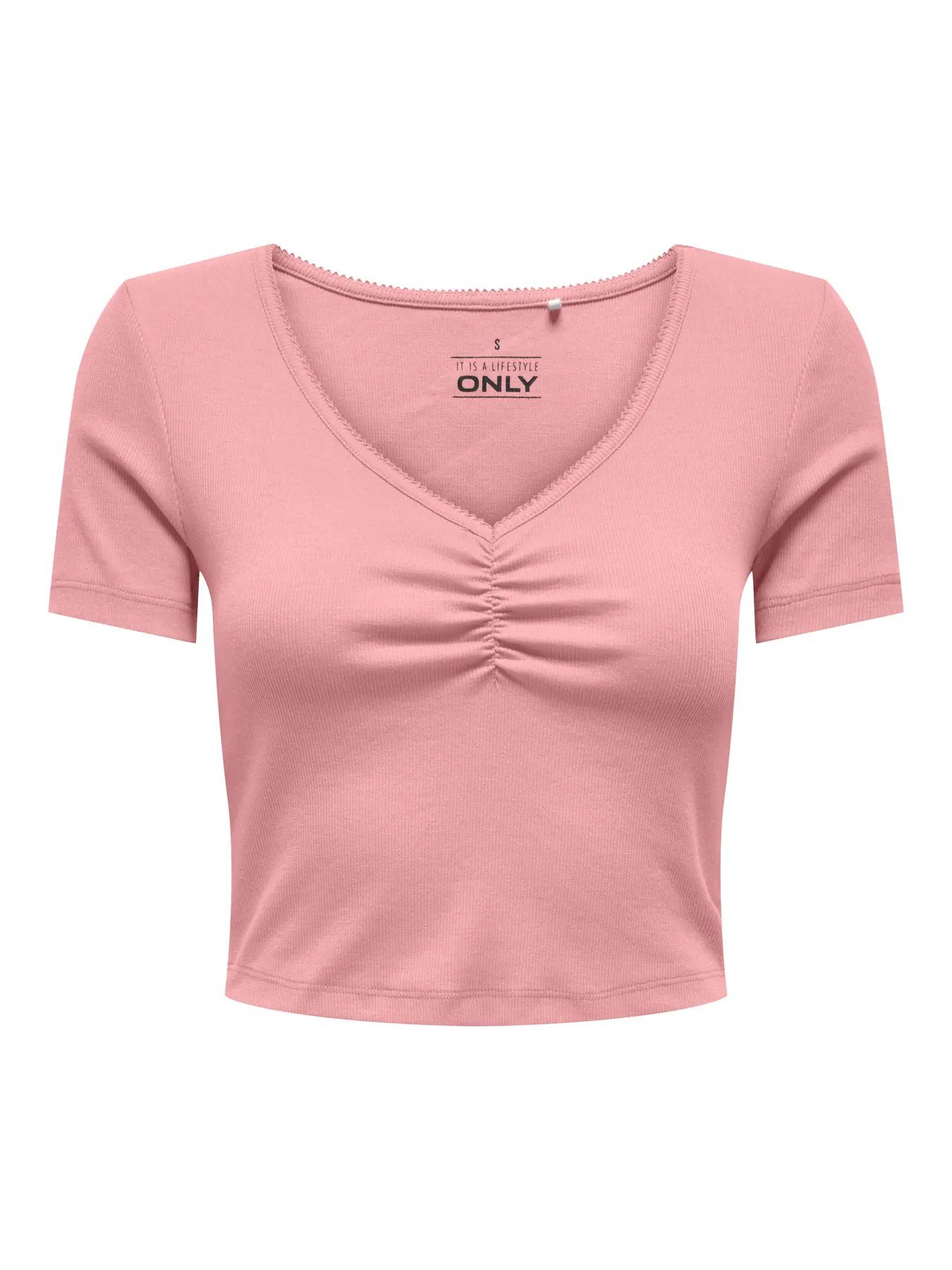 Only ONLBETTY S/S SCALLOP V-NECK CC JRS Pembe Kadın T-Shirt