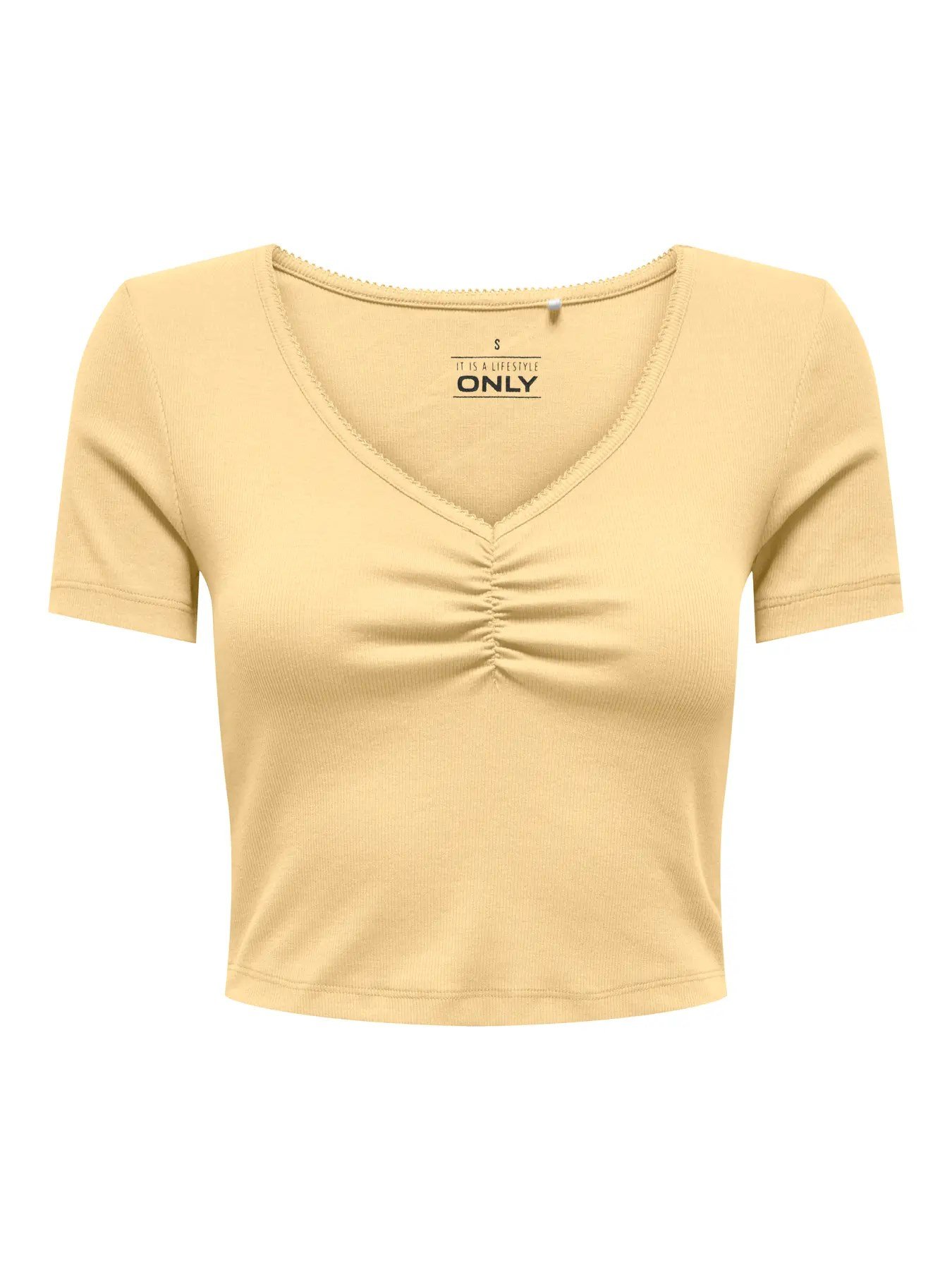 Only ONLBETTY S/S SCALLOP V-NECK CC JRS Sarı Kadın T-Shirt