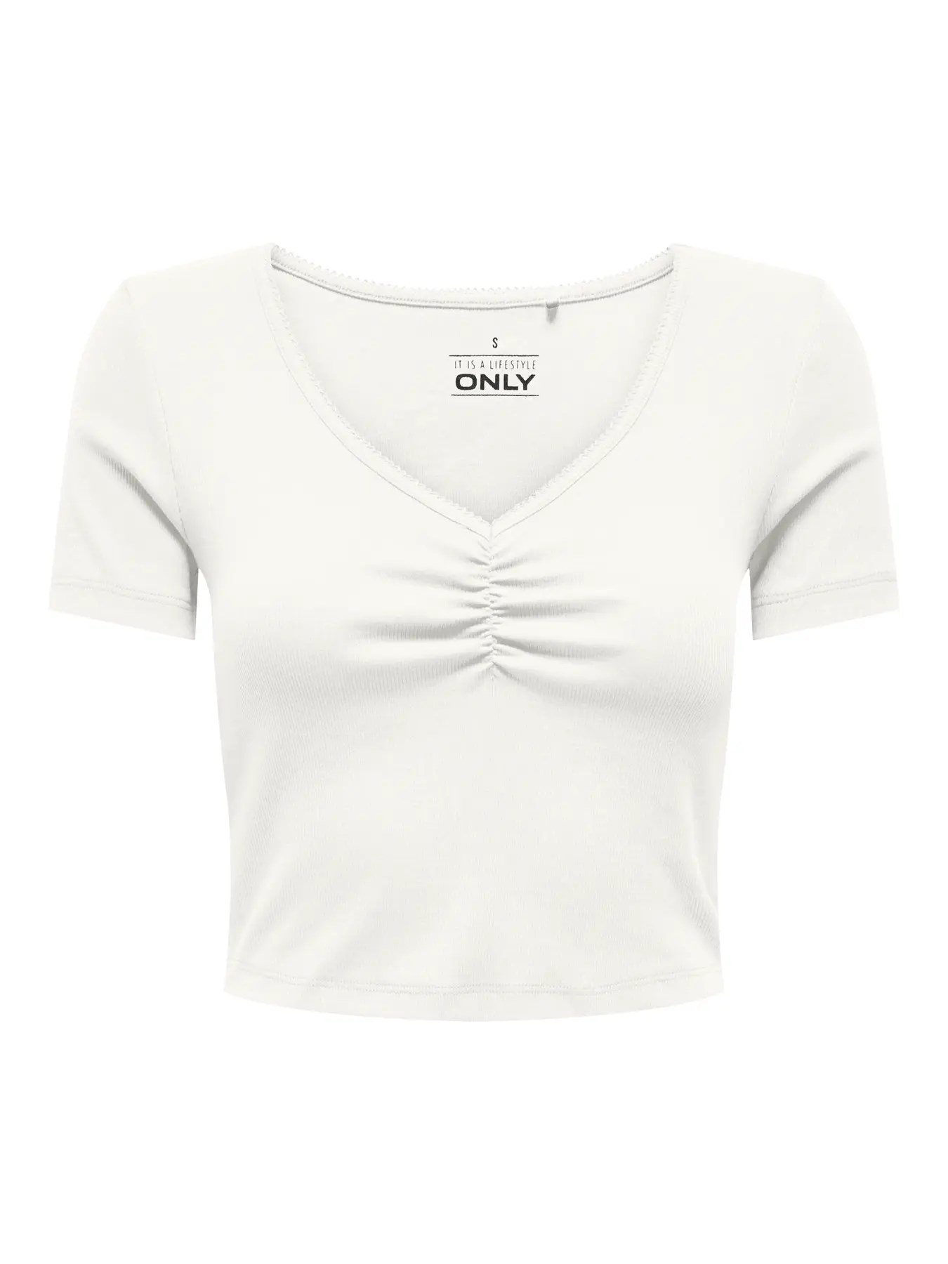 Only ONLBETTY S/S SCALLOP V-NECK CC JRS Beyaz Kadın T-Shirt