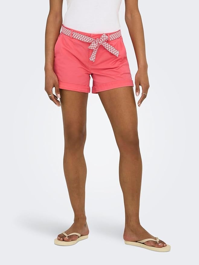 Only ONLBIANA MW COTTON BELT CHINO SHORTS PNT Mercan Kadın Şort