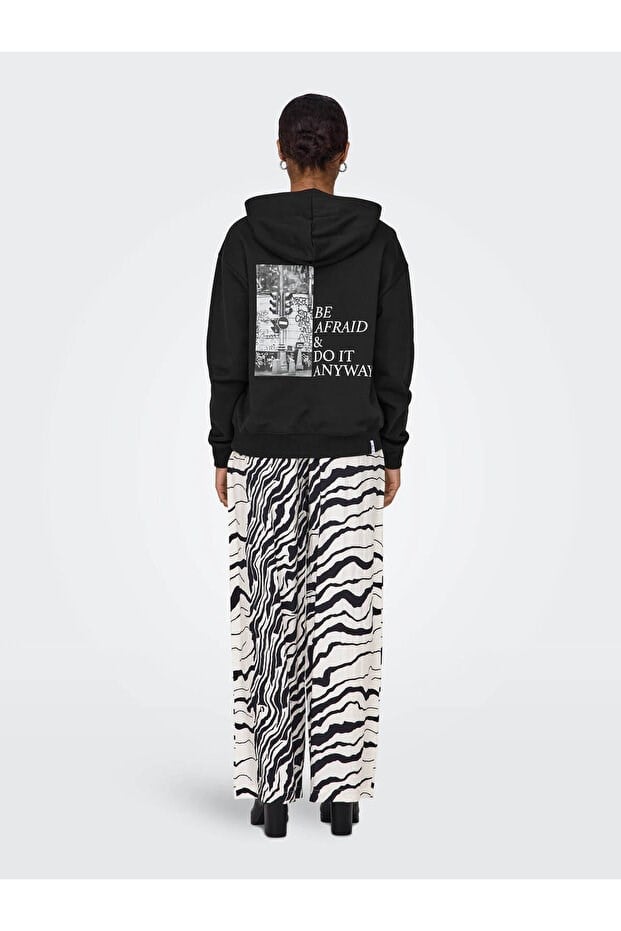 Only ONLCASSIE L/S PHOTO HOOD SWT Siyah Kadın Sweatshirt