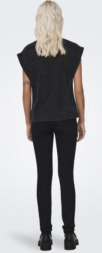 Only ONLDAHLIA S/S TEXT FOLD-UP TOP BOX JRS Siyah Kadın T-Shirt