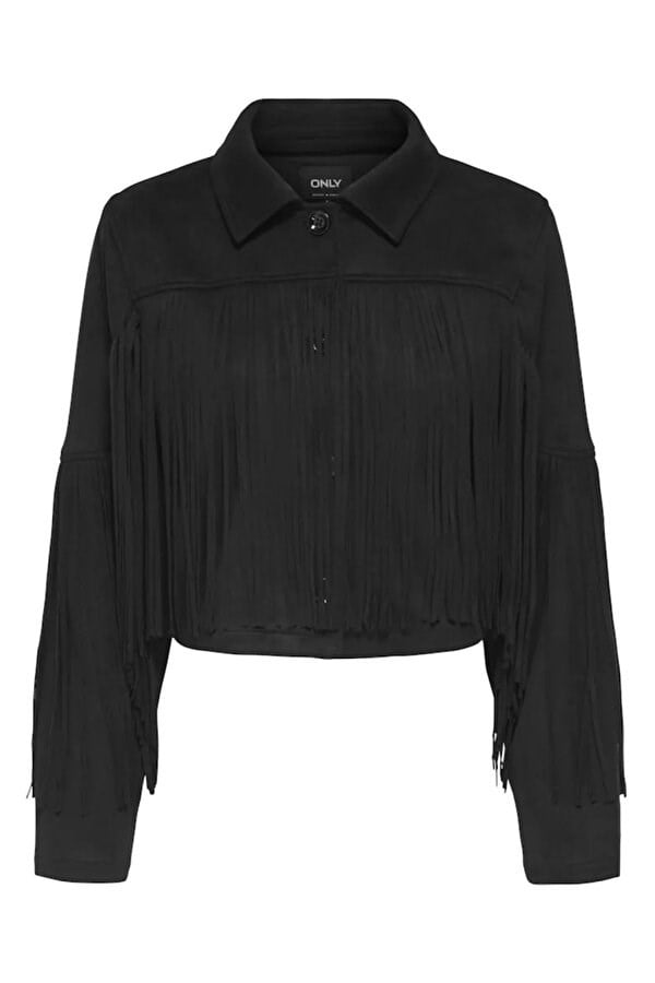 Only ONLDIANE LIFE FAUX SUEDE FRINGES OTW Siyah Kadın Ceket