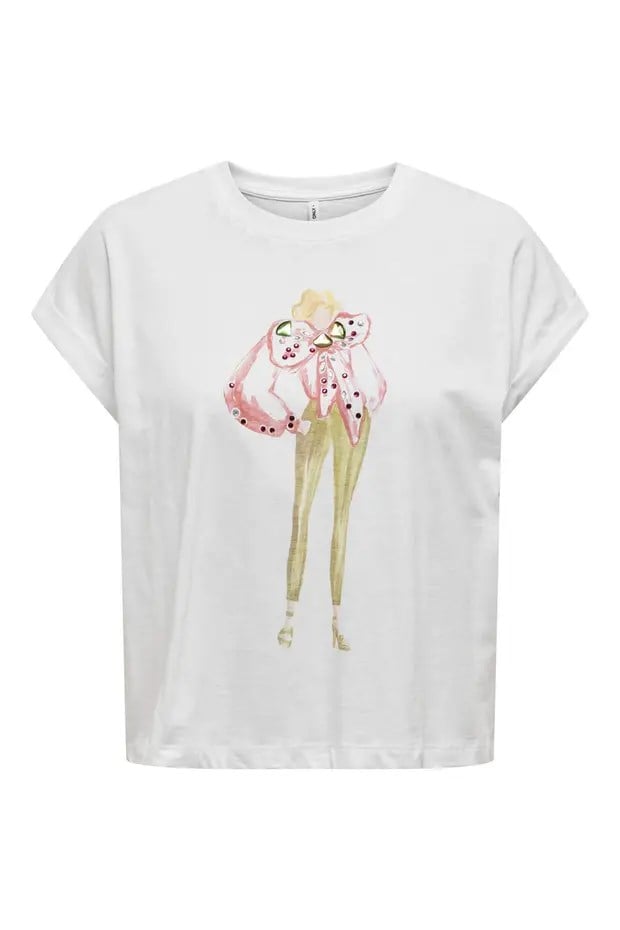Only ONLDORIS LIFE S/S BOW TOP BOX JRS Beyaz Kadın T-Shirt