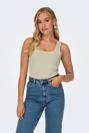Only ONLEA S/L 2-WAYS FIT TOP JRS NOOS Bej Kadın T-Shirt