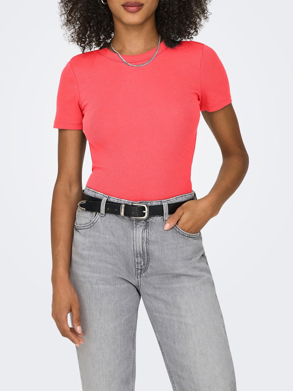Only ONLEASY S/S O-NECK TOP BOX JRS Mercan Kadın T-Shirt