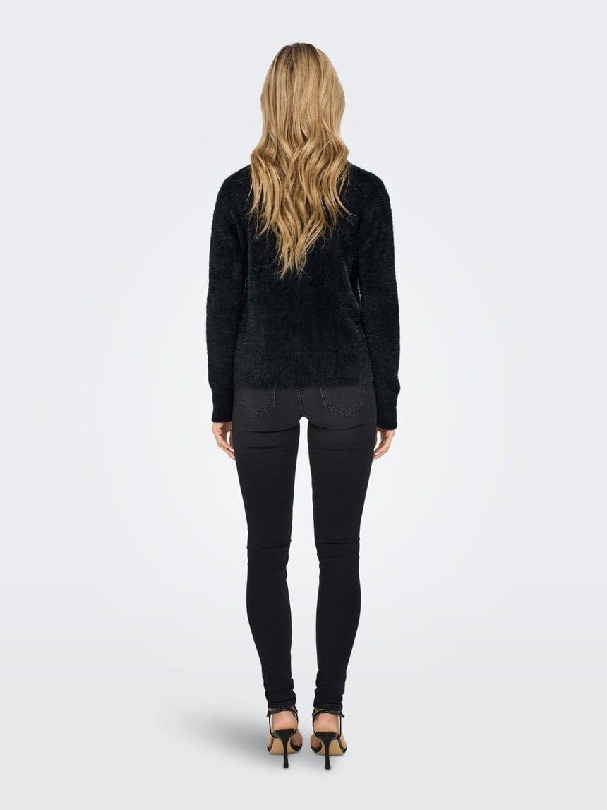 Only ONLELLA PIUMO LS V-NECK KNT Siyah Kadın Kazak