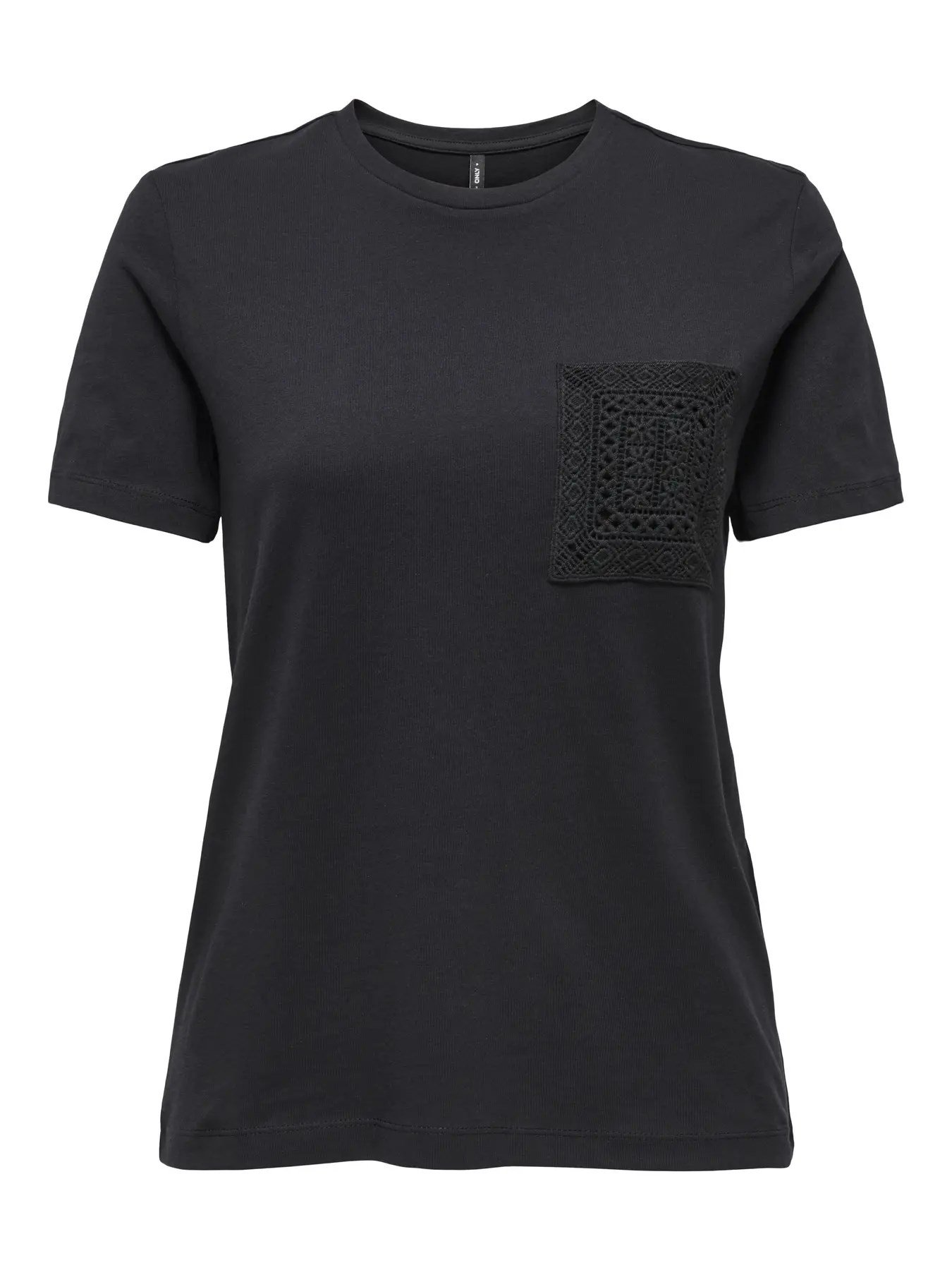 Only ONLENJA S/S O-NECK POCKET TOP JRS Siyah Kadın T-Shirt
