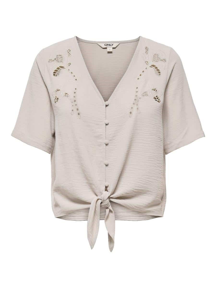 Only ONLEVALOU METTE 2/4 KNOT TOP WVN Bej Kadın Bluz