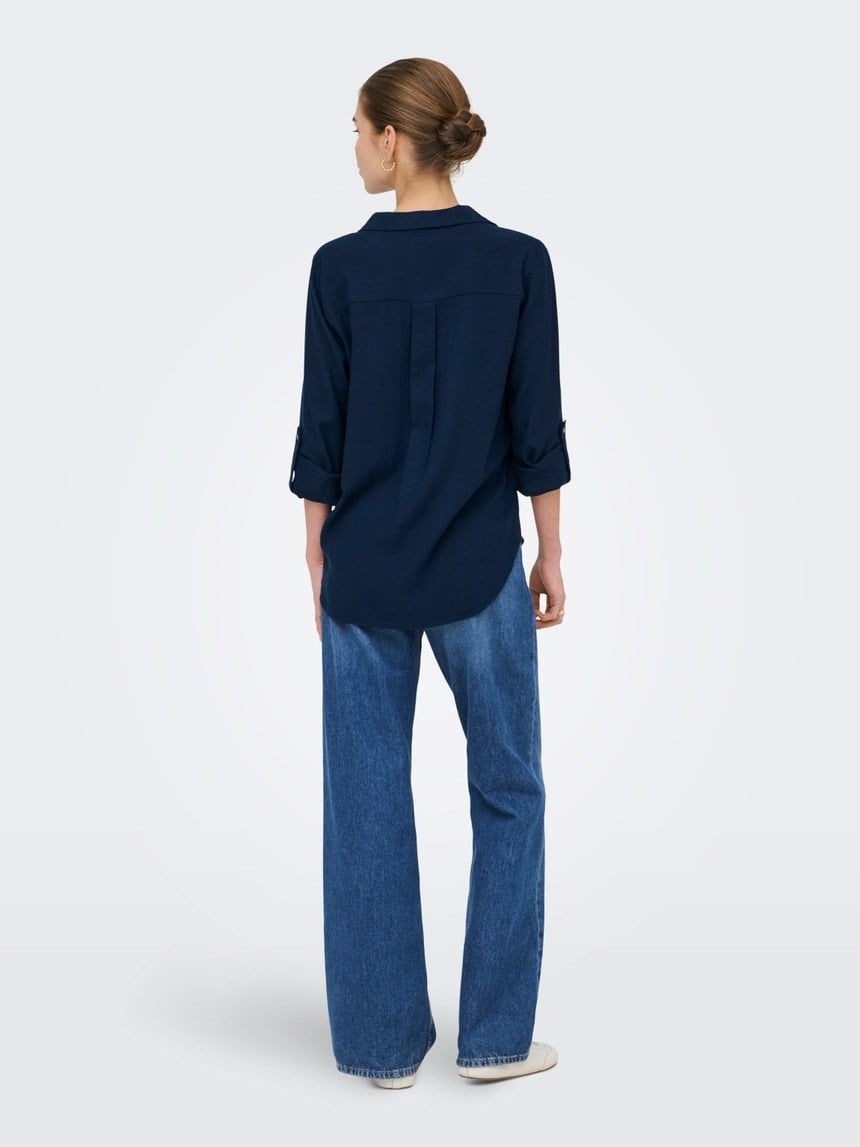 Only ONLGOA 3/4 STRAP LINEN BL SHIRT CC PNT Lacivert Kadın Gömlek