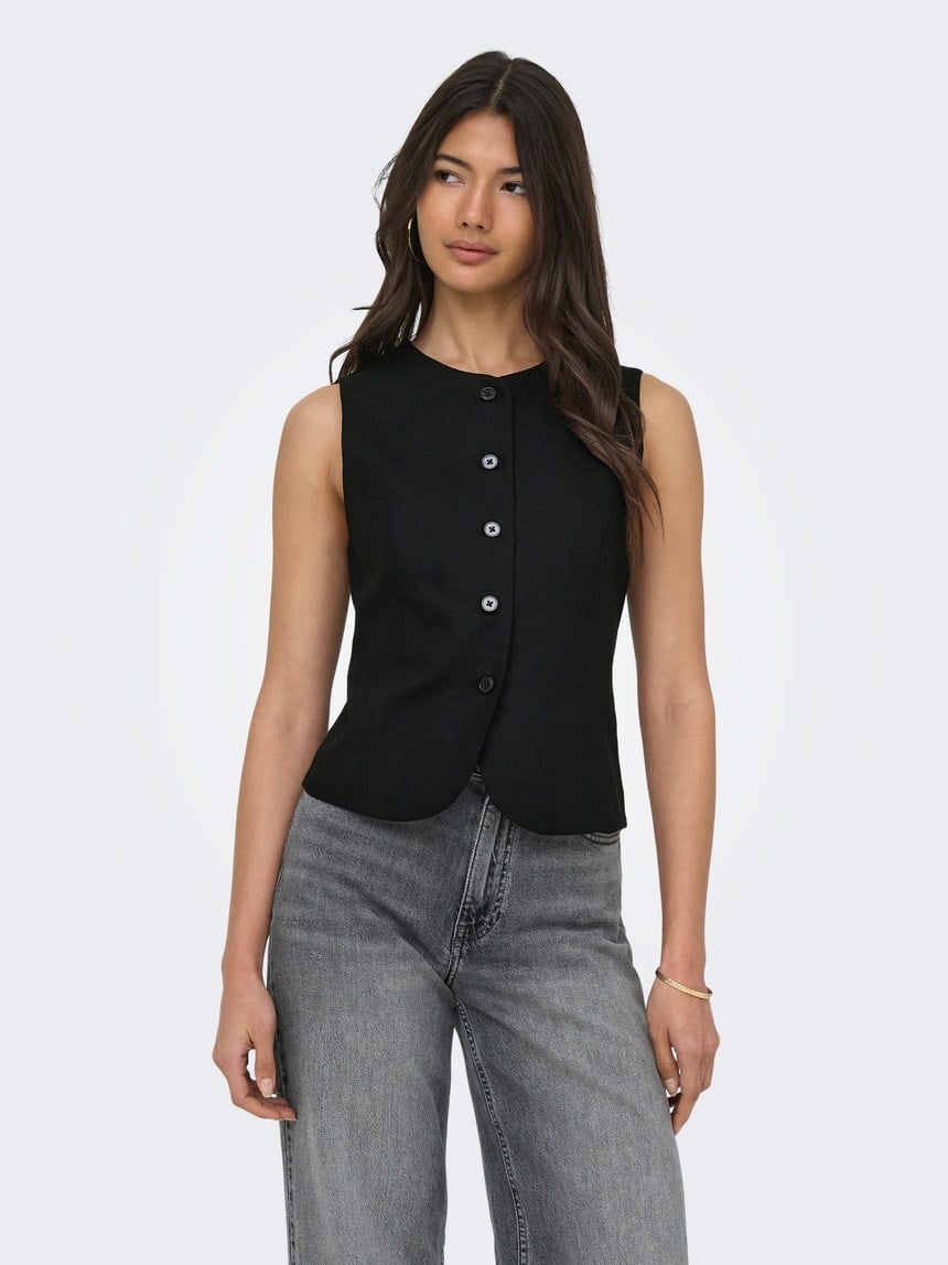 Only ONLGOA S/L LINEN BL WAISTCOAT CC TLR Siyah Kadın Yelek