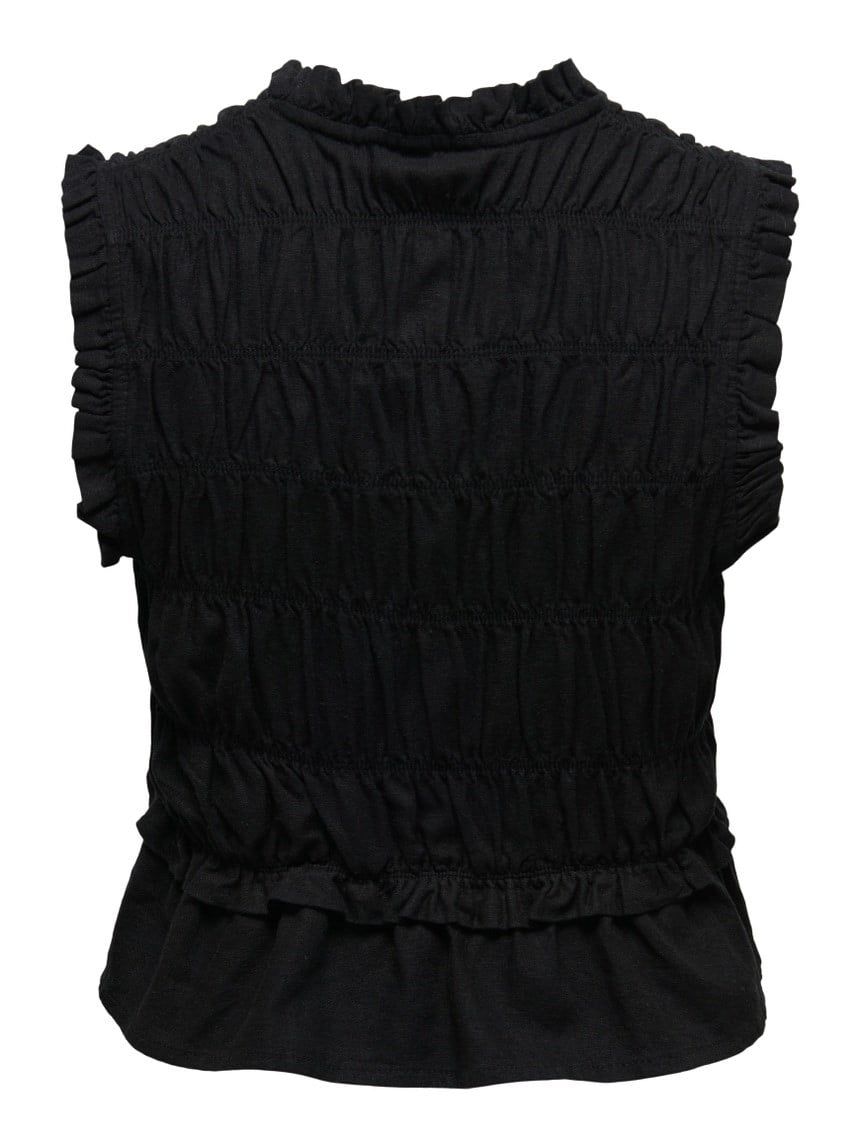 Only ONLGOA S/S LINEN BL FRILL TOP CC PNT Siyah Kadın Bluz