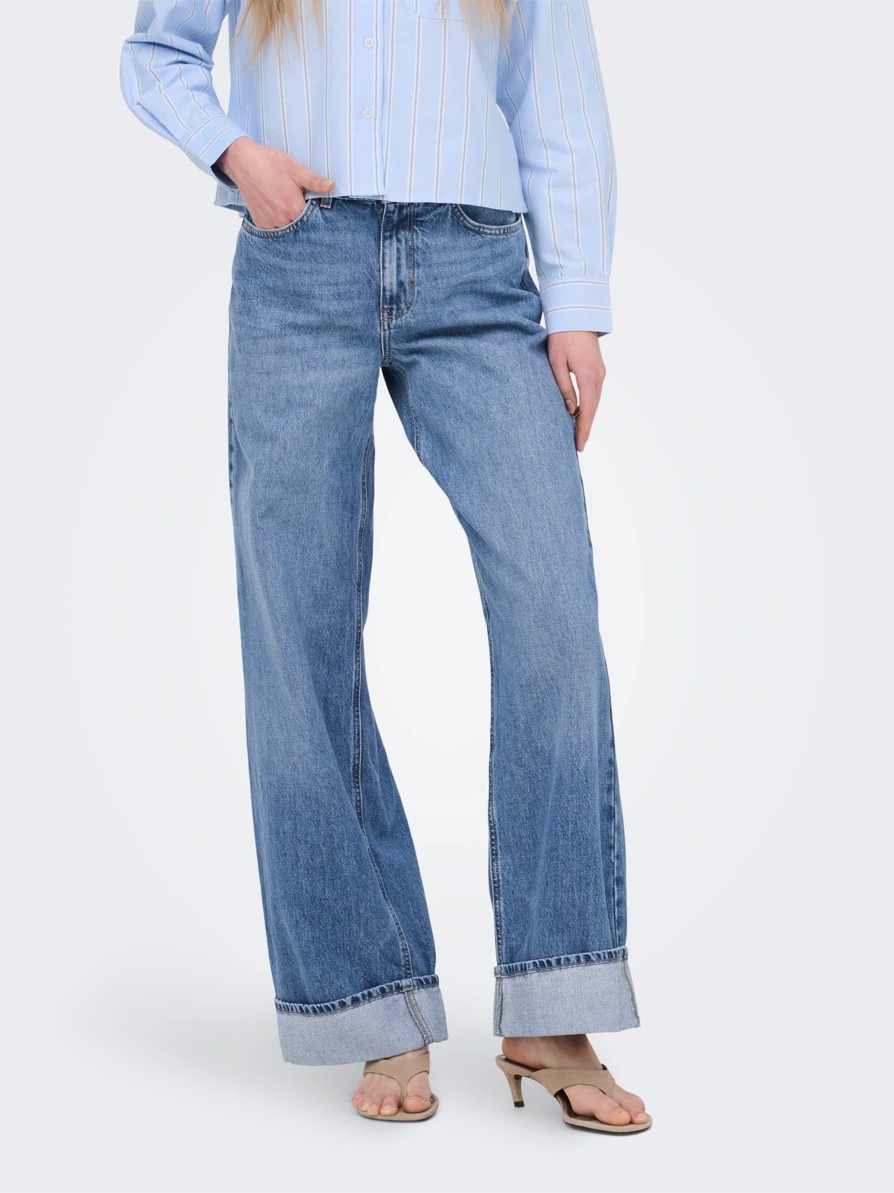 Only ONLHOPE HW WIDE FOLD UP DNM CRO916 NOOS Denim Kadın Kot Pantolon