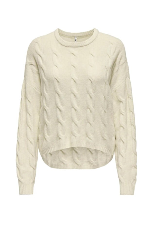 Only ONLJEANETT LIFE LS CABLE O-NECK CC KNT Bej Kadın Kazak