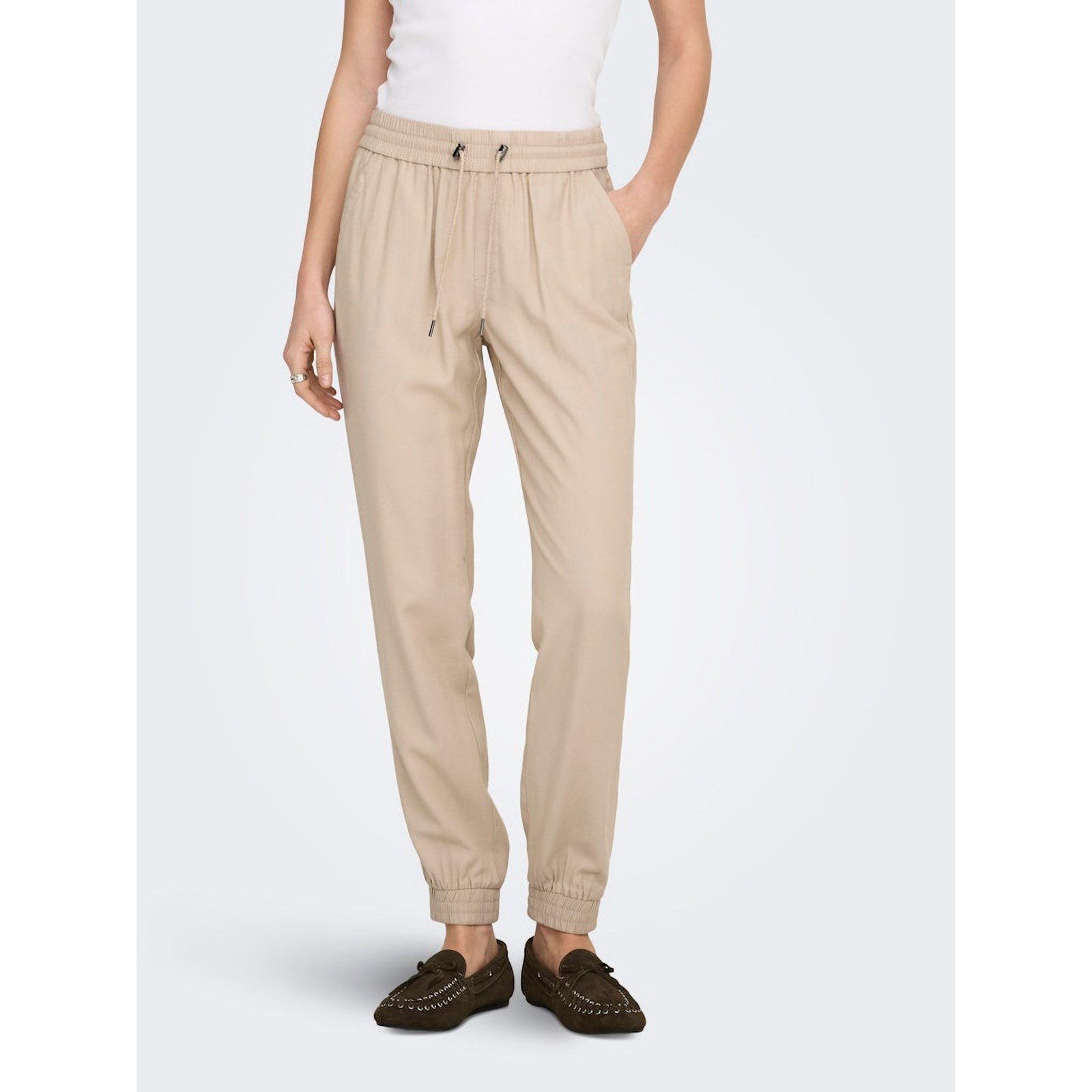 Only ONLKELDA-EMERY MW PULL-UP PANTS PNT NOOS Bej Kadın Pantolon