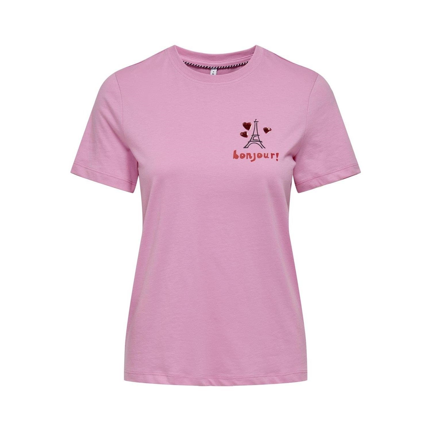 Only ONLKITA REG SS HEART TOP BOX JRS Pembe Kadın T-Shirt