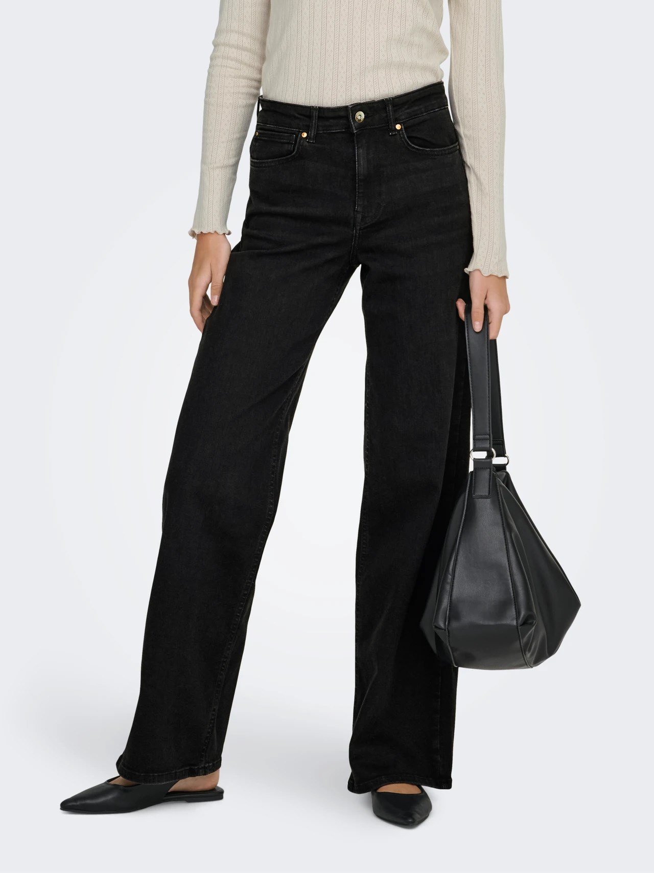 Only ONLMADISON BLUSH HW WIDE DNM CRO099 NOOS Siyah Kadın Kot Pantolon