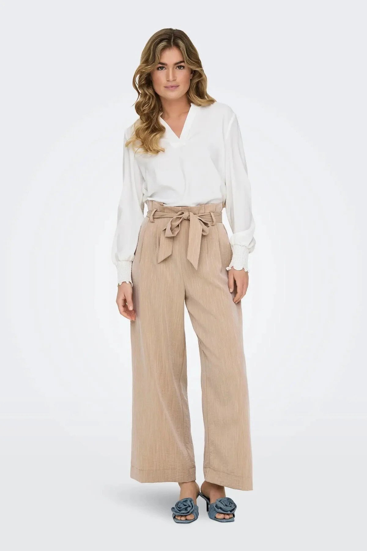 Only ONLMARSA SOLID PAPERBAG PANT WVN NOOS Bej Kadın Pantolon
