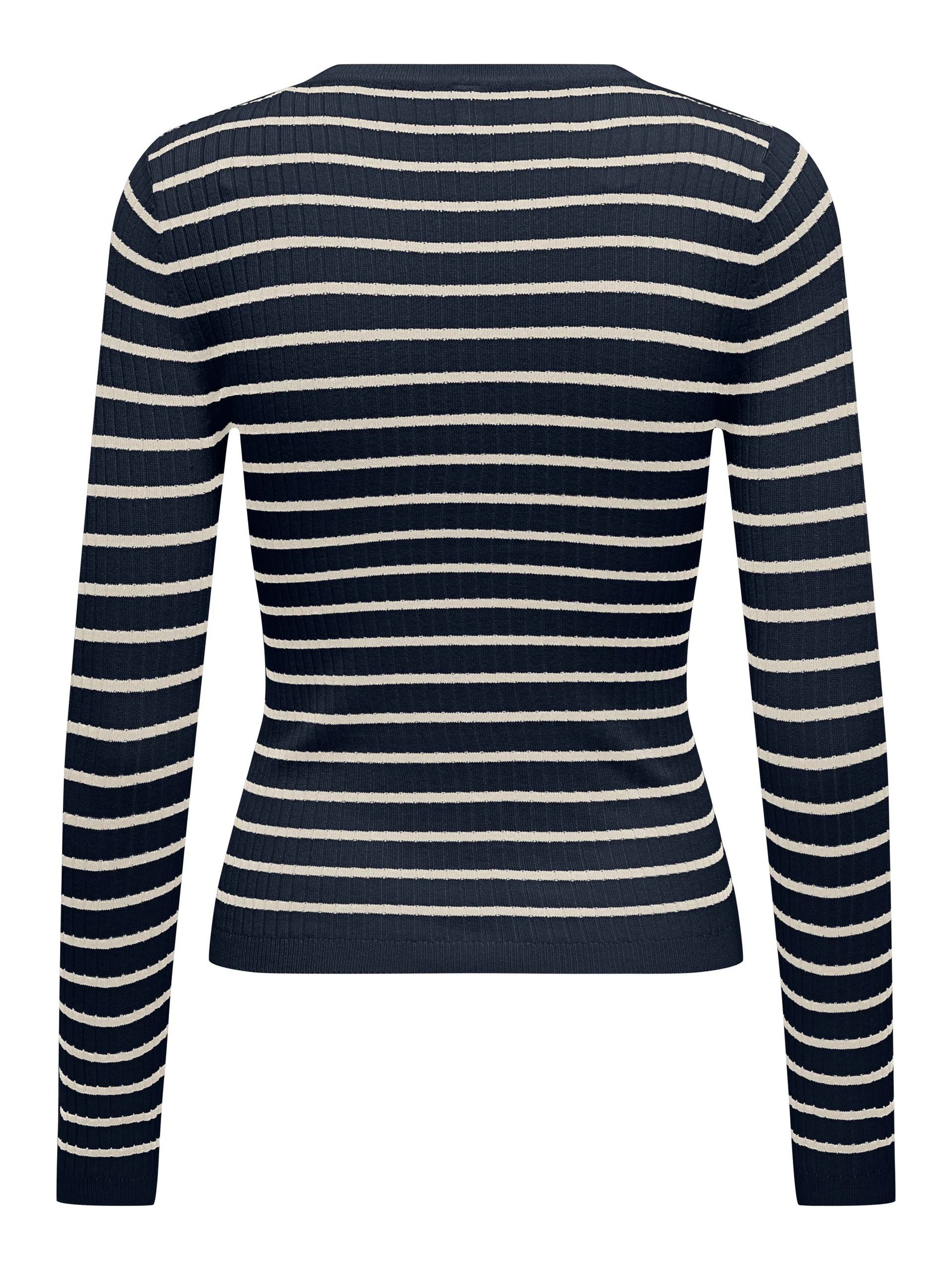 Only ONLMILA LIFE LS STRIPE BUT ONECK CS KNT Lacivert Kadın Kazak