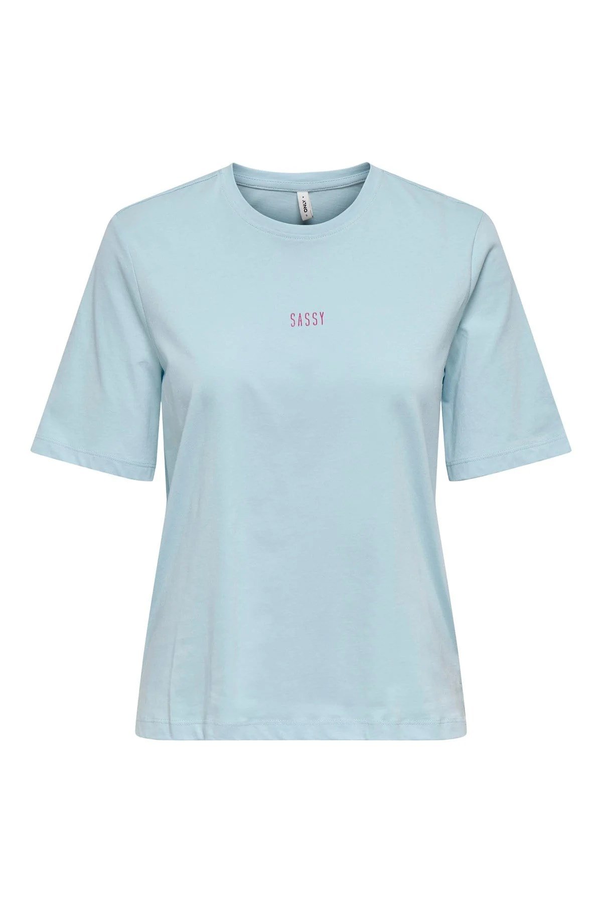 Only ONLMOODY LIFE S/S WORD TOP BOX JRS Açık Mavi Kadın T-Shirt