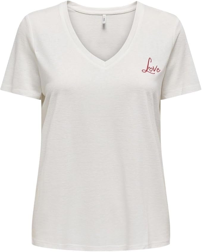 Only ONLNEW BELLE S/S LOVE V-NECK TOP BOX JRS Beyaz Kadın T-Shirt 15343216