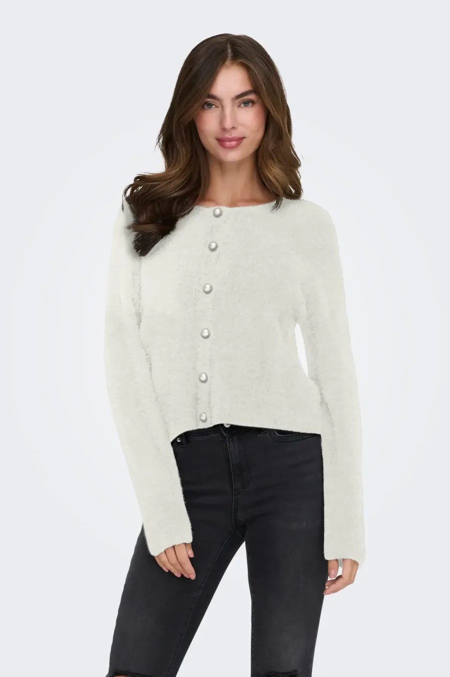 Only ONLPETRA LS PEARL O-NECK CARDI CC KNT Beyaz Kadın Hırka
