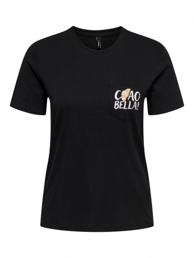 Only ONLPOLLY REG S/S POCKET TOP BOX JRS Siyah Kadın T-Shirt