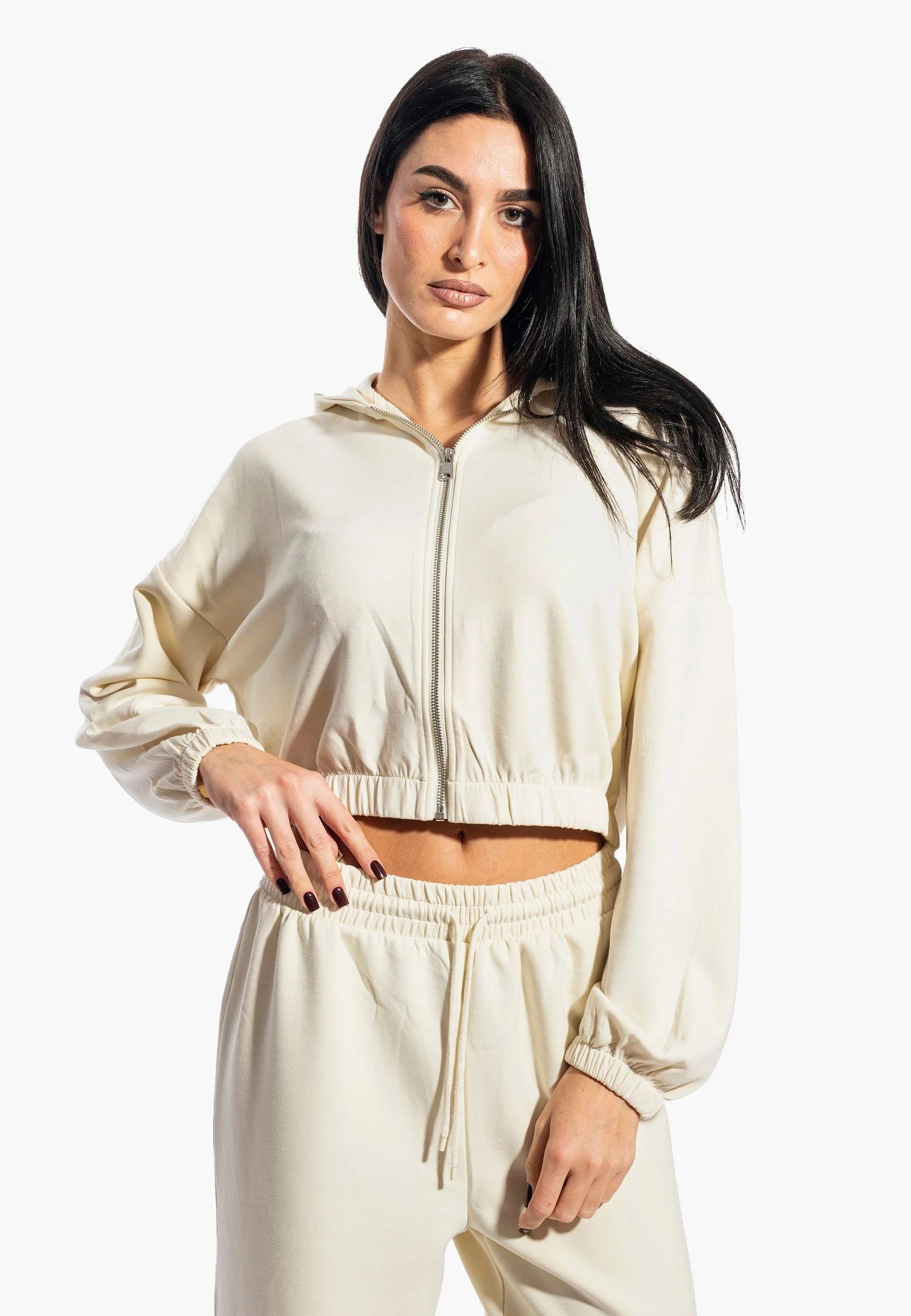 Only ONLSCARLETT L/S ZIP HOOD SWT NOOS Bej Kadın Sweatshirt