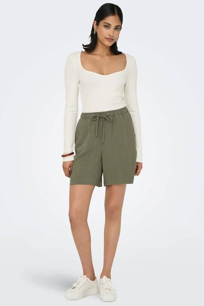 Only ONLSIESTA MW PULL-UP LIN BL SHORTS  NOOS Haki Kadın Şort