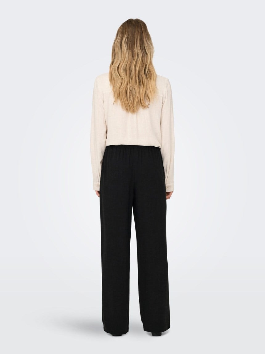 Only ONLSIESTA MW PULL-UP LINEN BL PNT NOOS Siyah Kadın Pantolon