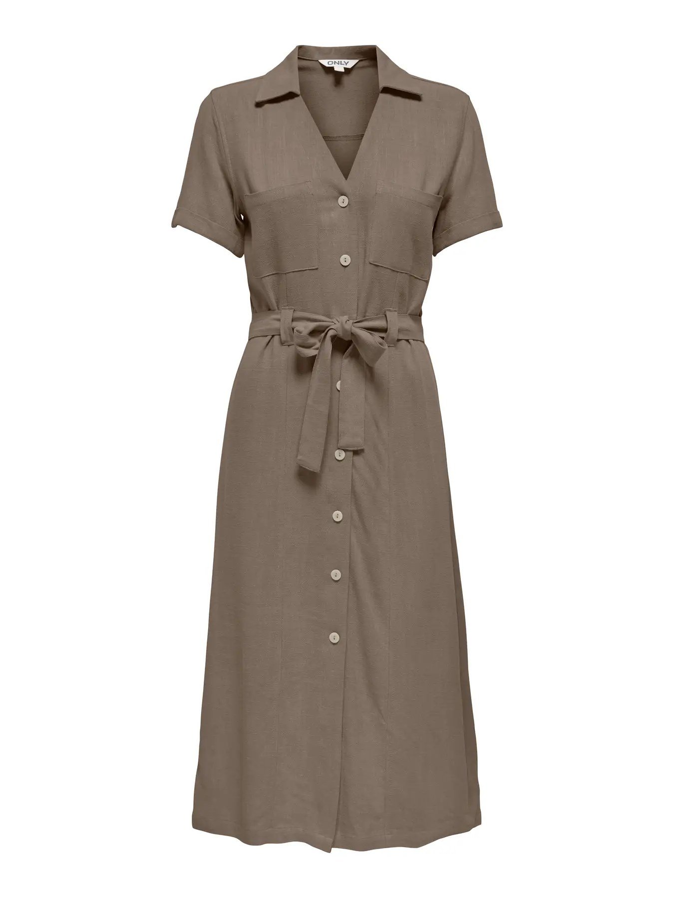 Only ONLSIESTA SS LIN BL SHIRT DRESS PNT NOOS Kahverengi Kadın Elbise