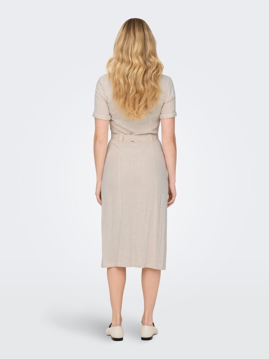Only ONLSIESTA SS LIN BL SHIRT DRESS PNT NOOS Bej Kadın Elbise