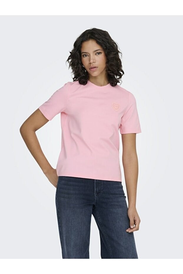 Only ONLSOPHIA S/S EMBROIDERY T-SHIRT BOX JRS Pembe Kadın T-Shirt